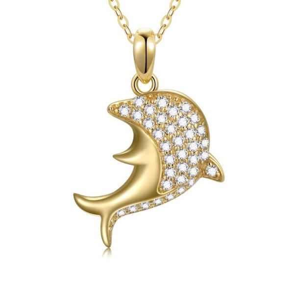 10K Gold Dolphin Pendant Necklace